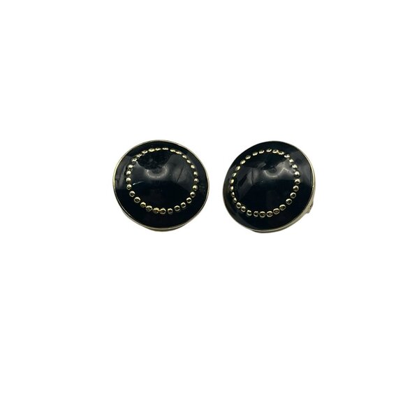 **Large Vintage Black and Gold Clip On Earrings - Picture 2 of 12